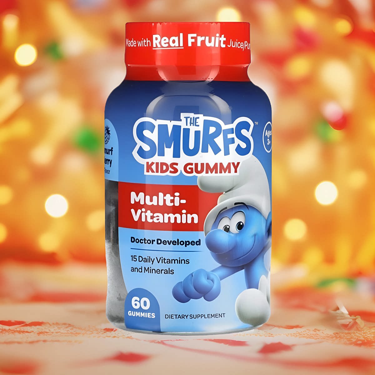 美国The Smurfs 儿童软糖复合维生素15种维生素矿物质3岁以上60粒
