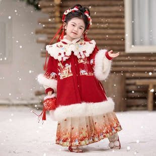 汉服女童明制儿童新款拜年服冬季过年国风唐装冬装马面裙套装