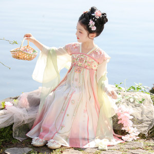 花栀鸢童装汉服汉服女童连衣裙儿童国风唐装古风飘逸公主裙表演服夏季2025新款