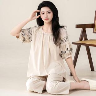 家居服可外穿中国风套装 带胸垫薄款 新款 睡衣女简约高级感夏季 半袖