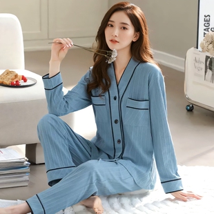 宽松全棉家居服套装 100%纯棉睡衣女士春秋款 爆款 新款 夏天 长袖