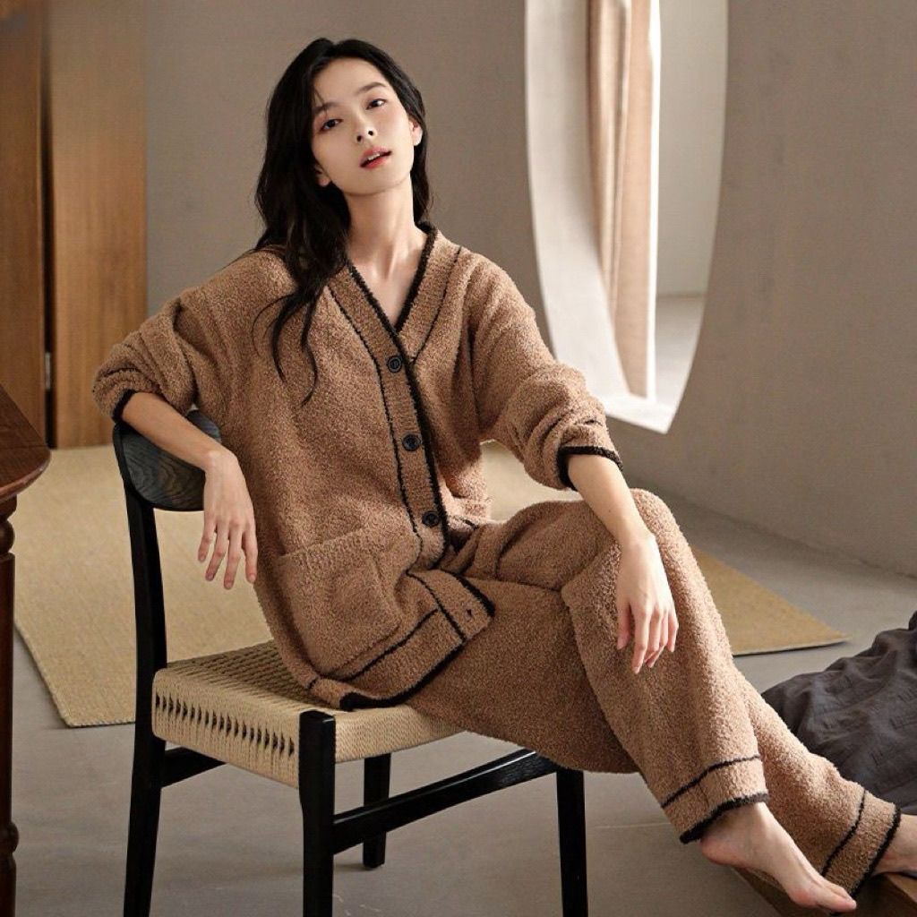 新款半边绒保暖睡衣女冬天加绒加厚珊瑚绒秋冬季可外穿家居服套装