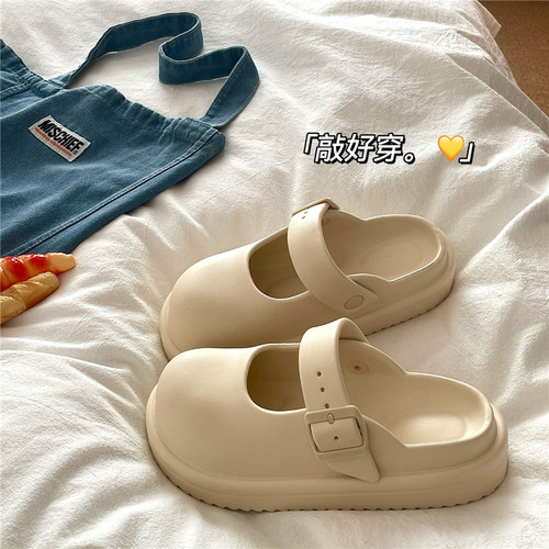 牛乳燕麦白~！软软踩屎感ins包头拖鞋女外穿夏季厚底透气防滑凉拖