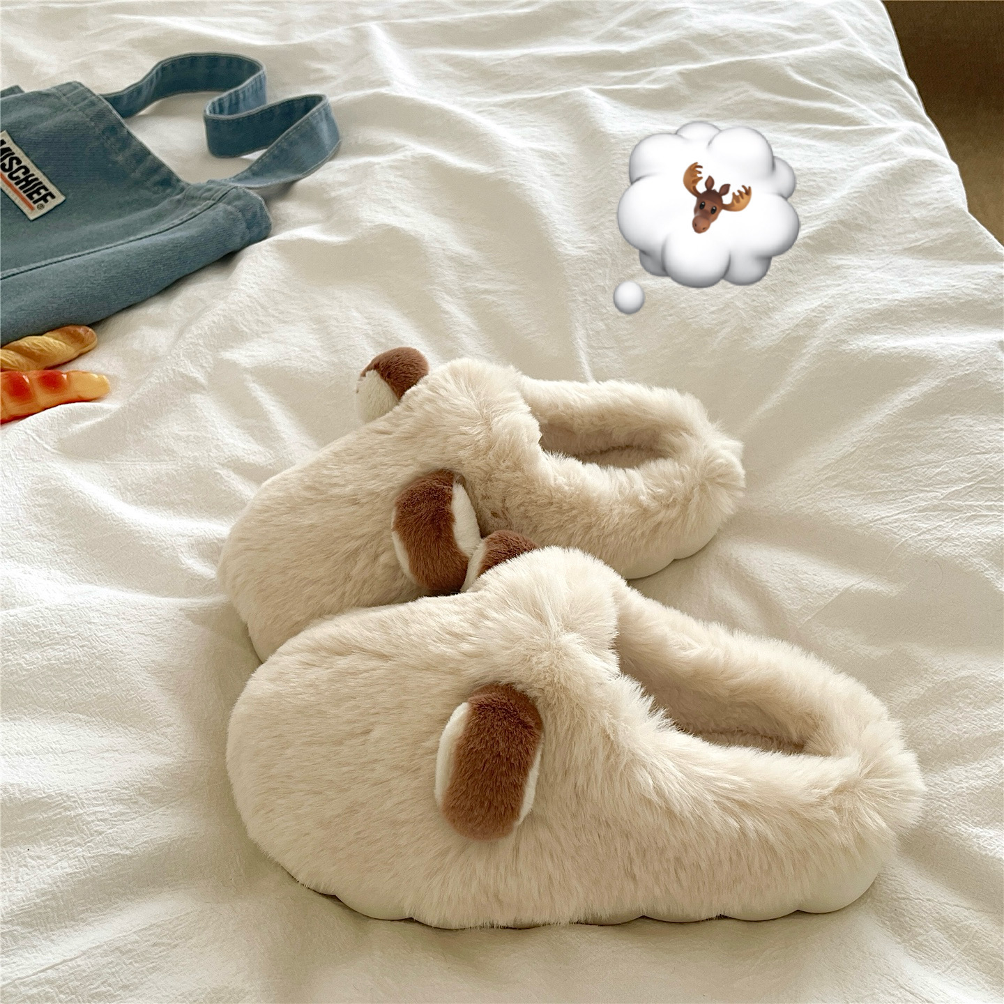 精灵鹿耳朵~！巨厚ins可爱毛毛拖鞋女冬季厚底加绒保暖居家棉拖鞋