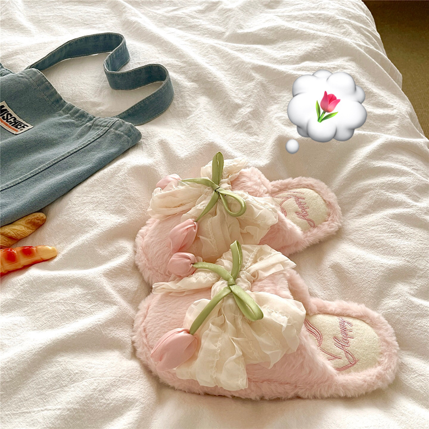 郁金香花房~甜美浪漫！冬季ins加绒保暖居家棉拖鞋女包头毛毛拖鞋