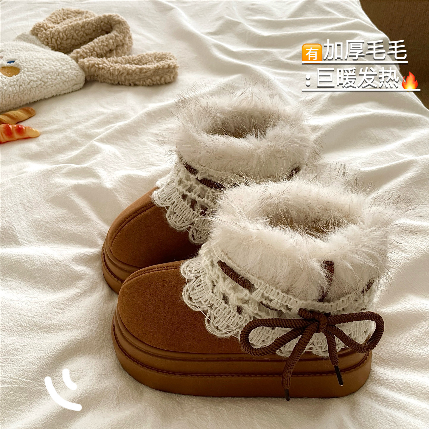 费尔岛冬夜~！巨厚毛毛雪地靴女ins冬季厚底防滑保暖包跟棉拖鞋潮,女鞋,毛毛鞋,淘宝优惠券,粉丝福利购,淘宝优惠卷