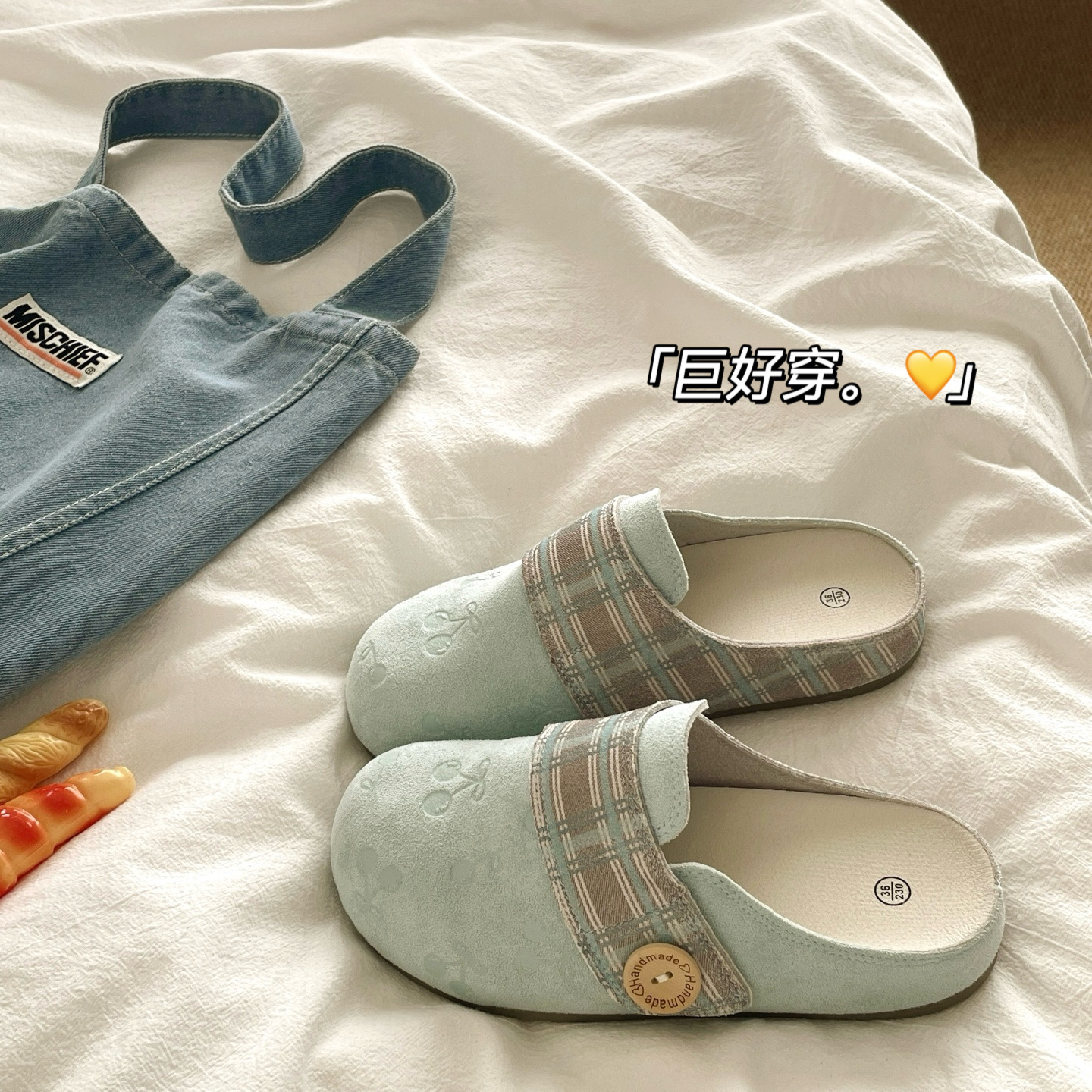 薄荷曼波~！高级感ins懒人一脚蹬半拖鞋女外穿透气包头勃肯凉拖鞋