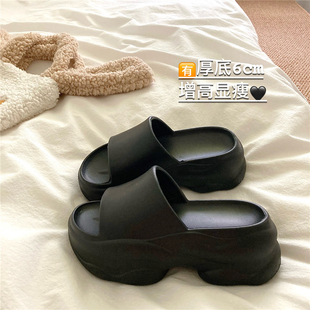 力推溶解厚底 6cm增高显腿长外穿拖鞋 女夏季 防滑沙滩一字凉拖鞋