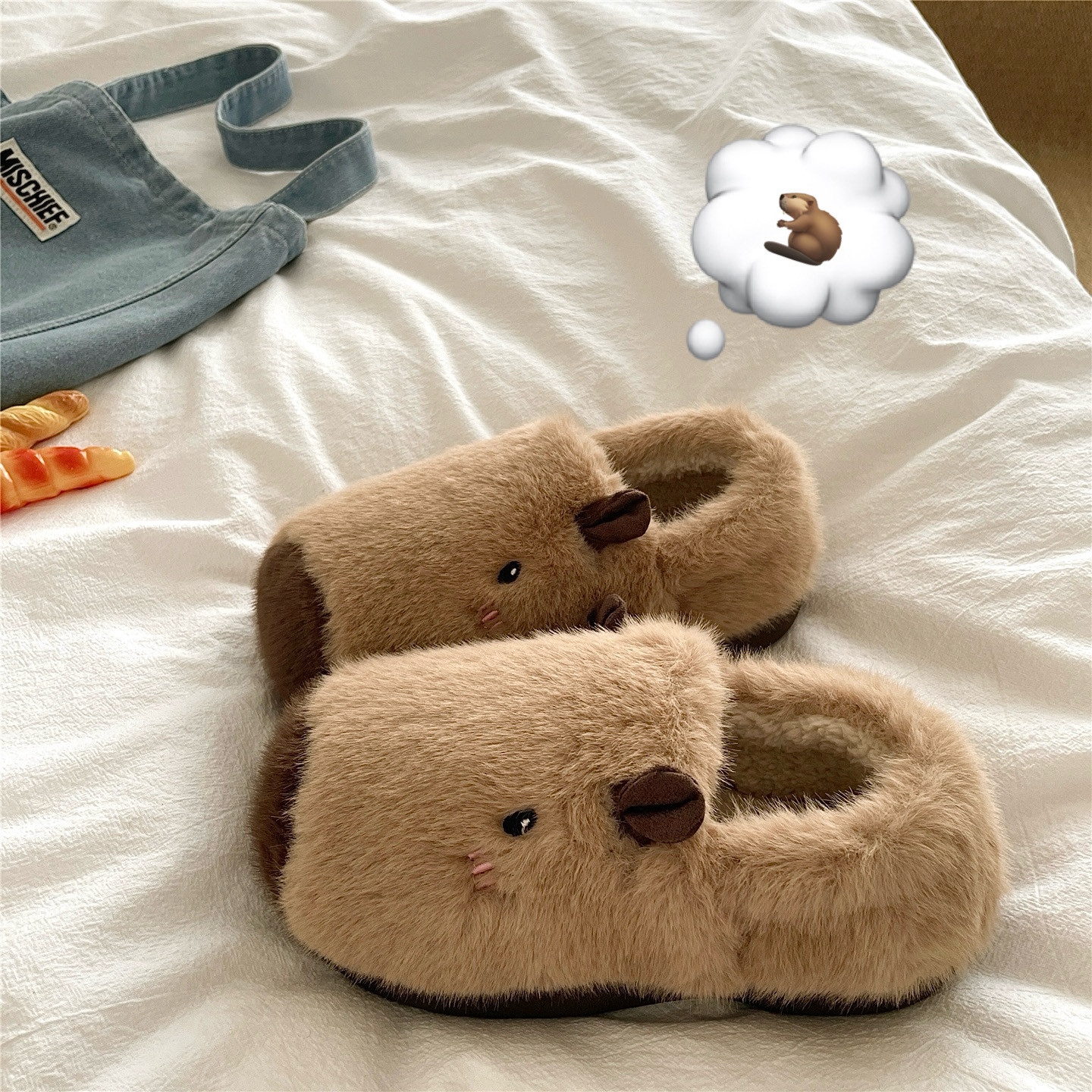 懒懒卡皮巴拉~！巨厚加绒保暖棉鞋女居家外穿厚底加绒毛毛棉拖鞋