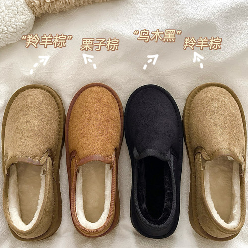 暖暖奶包~hin厚！勃肯包跟加绒棉拖鞋女厚底保暖雪地靴毛毛面包鞋