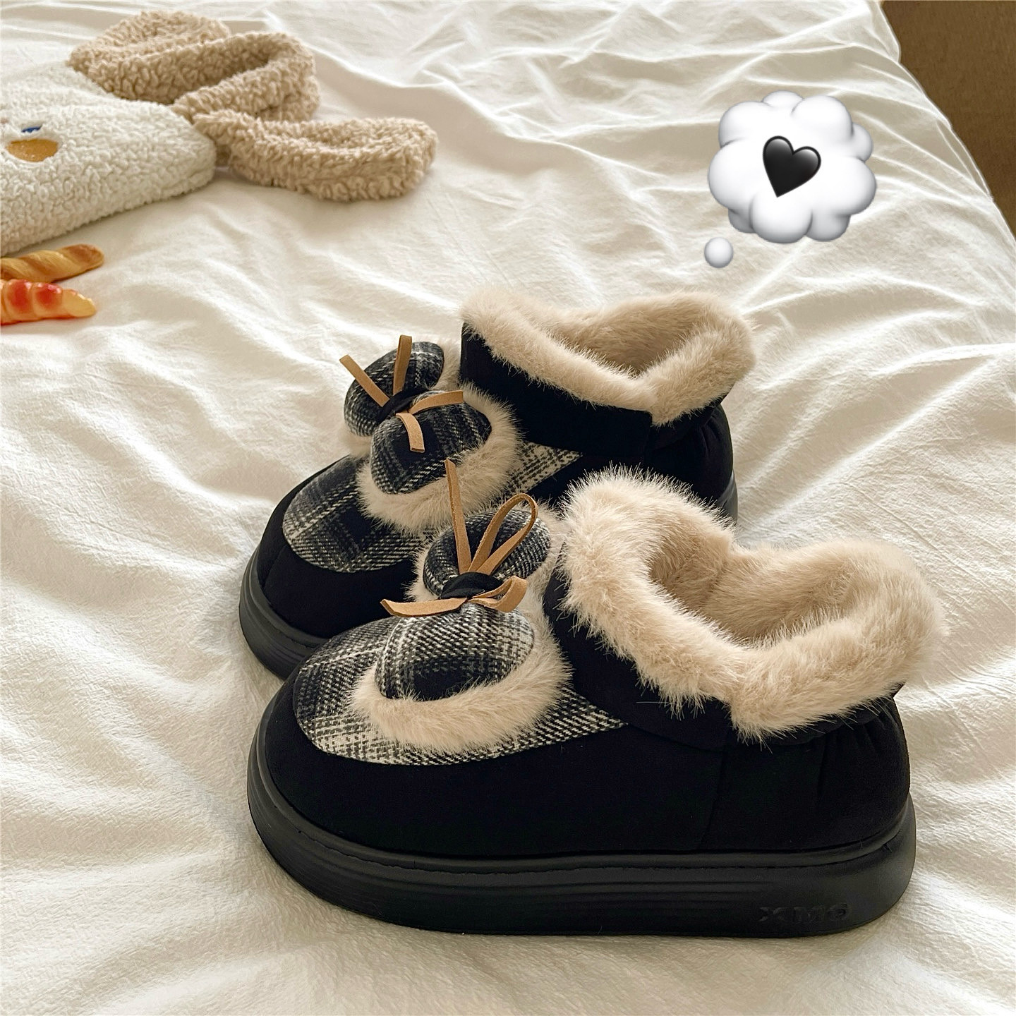 甜酷桃心结~！奶huhu软糯雪地靴女包跟保暖厚底外穿毛毛棉拖鞋潮,女鞋,毛毛鞋,淘宝优惠券,粉丝福利购,淘宝优惠卷