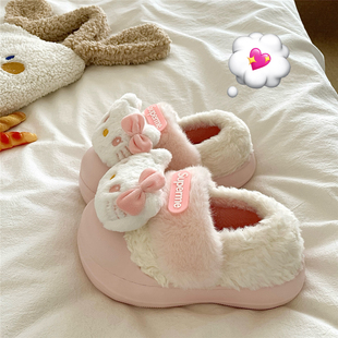 甜心kt猫~！巨厚ins可爱包跟棉鞋女厚底外穿加绒冬季毛毛棉拖鞋潮