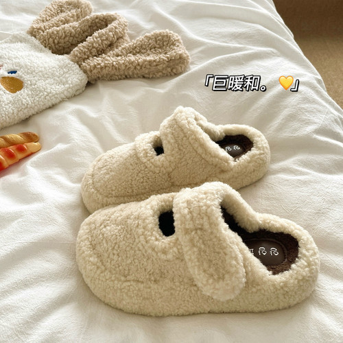 绒绒暖呼呼~！包头羊羔毛棉拖鞋女厚底增高冬季厚底外穿毛毛拖鞋