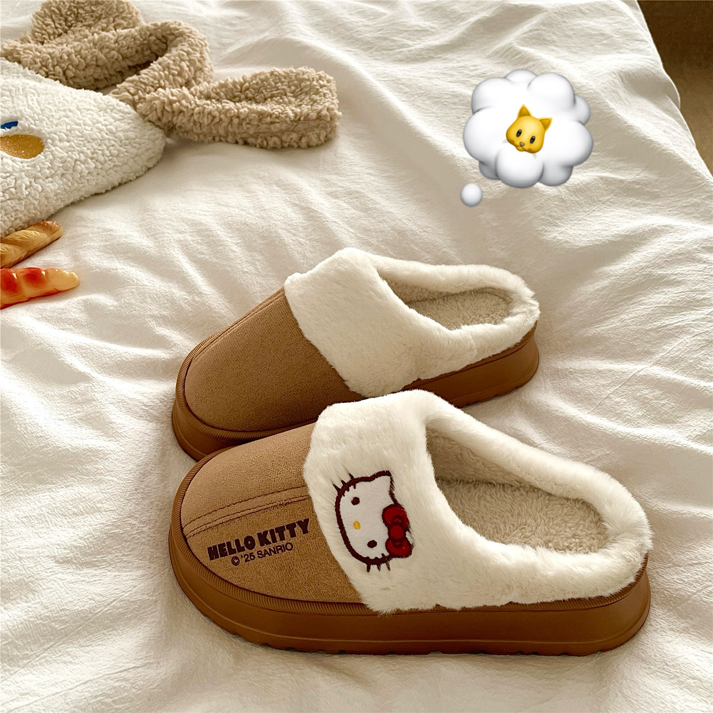 榛果奶糕kt猫~！可爱ins软萌居家棉拖鞋女厚底加绒冬季毛毛拖鞋潮