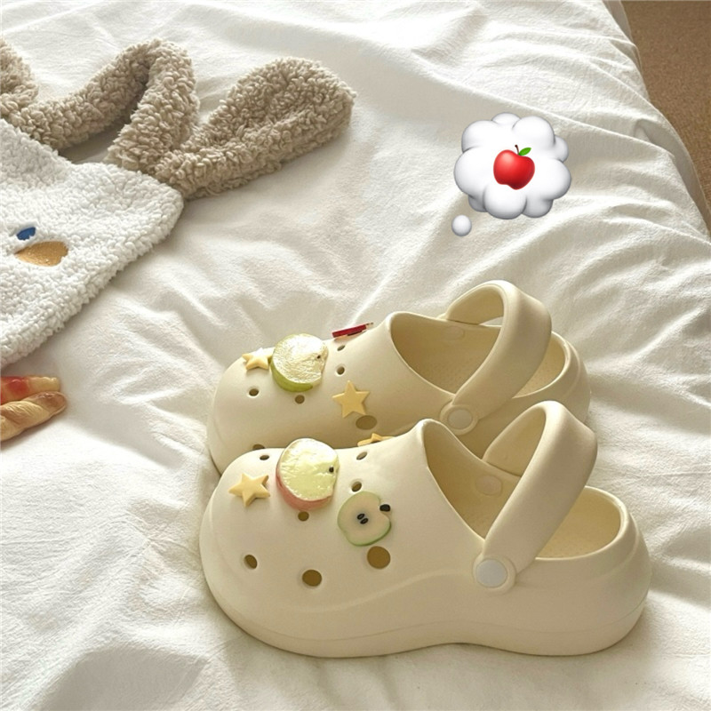 水果味的夏天~！切片苹果小众洞洞鞋女ins厚底外穿透气防滑凉拖鞋