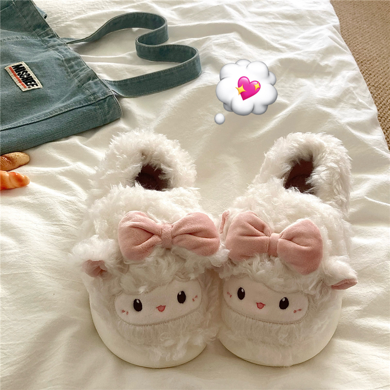 小羊乖乖~！软萌ins可爱包跟棉鞋女保暖加绒冬季厚底毛毛棉拖鞋潮