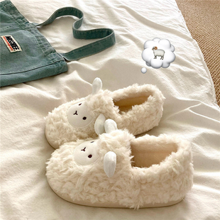 保暖毛毛棉拖鞋 女ins居家冬季 潮 毛茸茸软绵绵包跟棉鞋 圈圈小羊