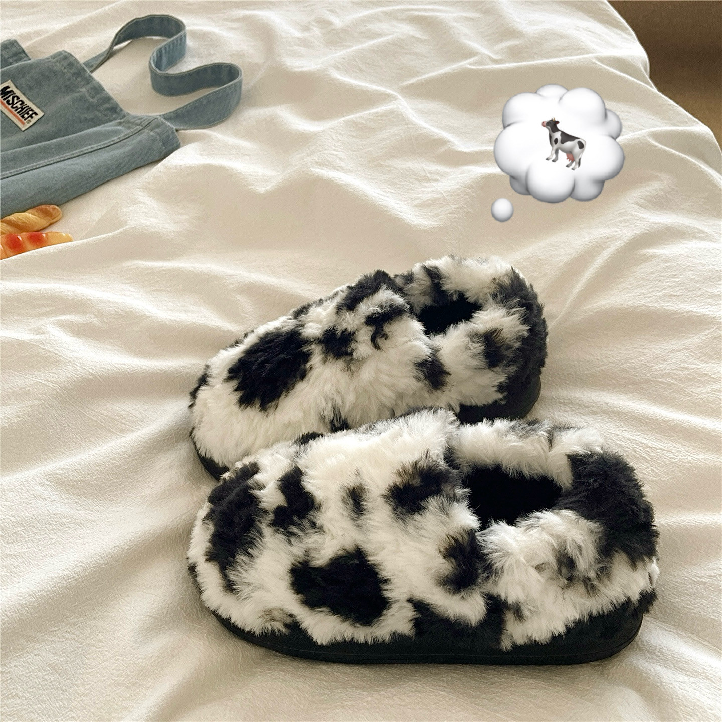 奶牛豹纹~！牧场ins包跟加绒加厚棉鞋女外穿厚底防滑毛毛棉拖鞋潮,女鞋,毛毛鞋,淘宝优惠券,粉丝福利购,淘宝优惠卷