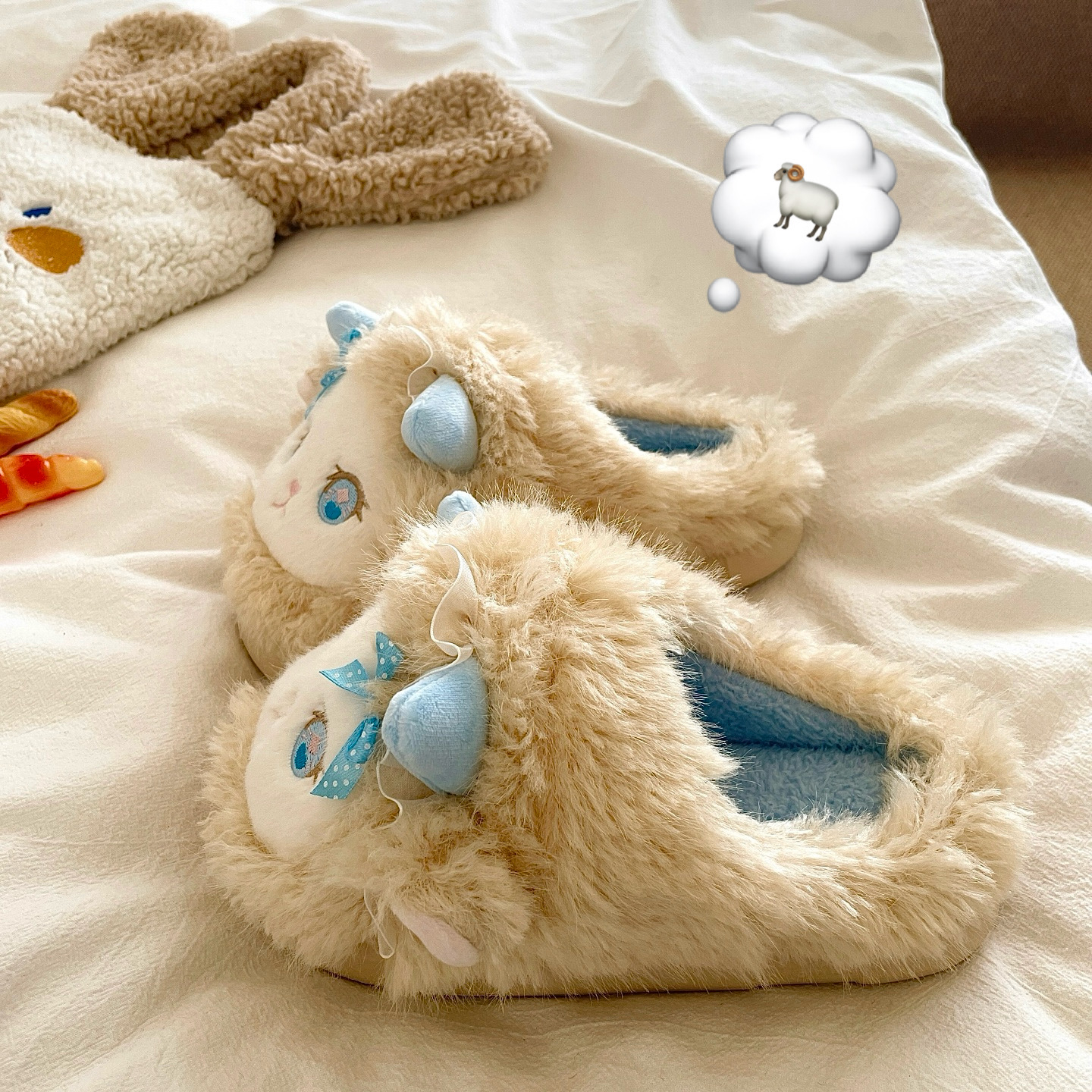 小羊咩咩~！可爱软萌ins卡通棉拖鞋女居家保暖加绒厚底毛毛拖鞋潮