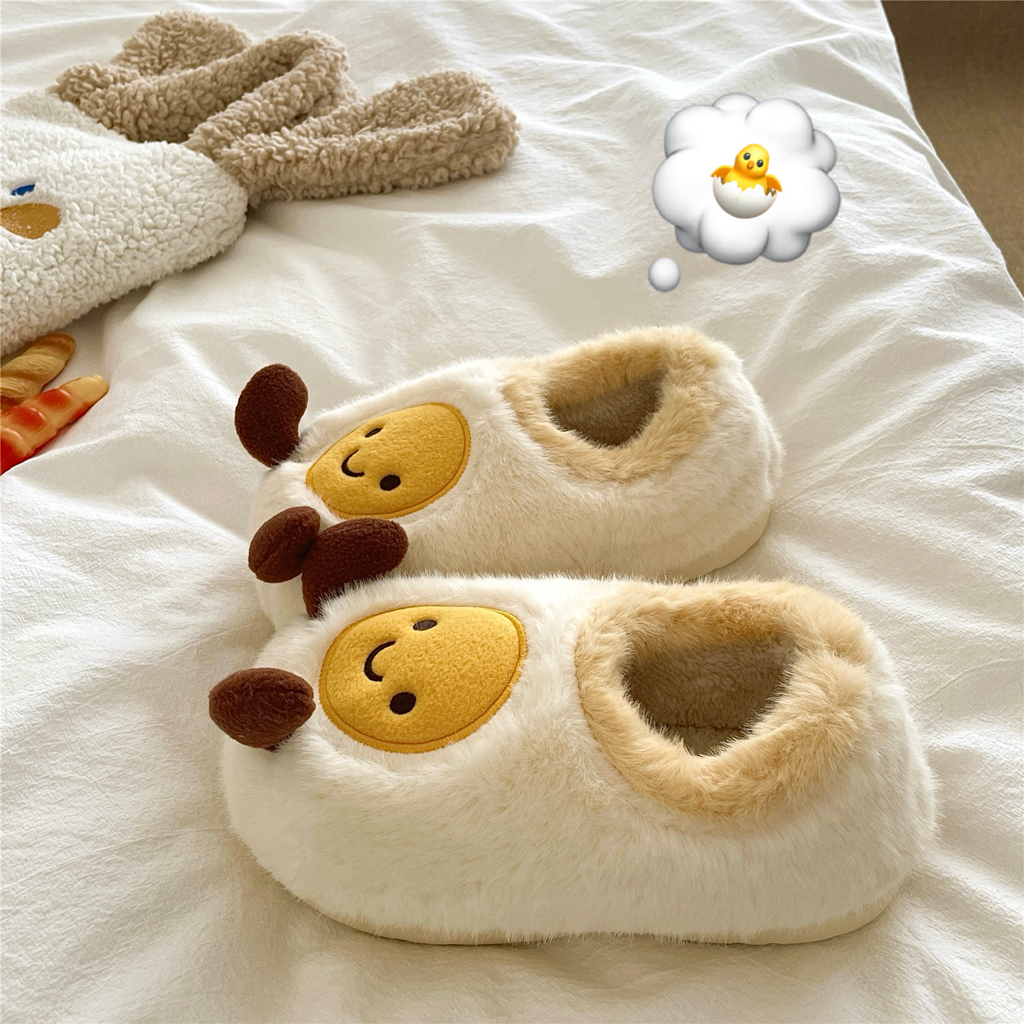 幸运懒蛋蛋~！软萌ins可爱包跟棉鞋女居家保暖厚底加绒毛毛棉拖鞋