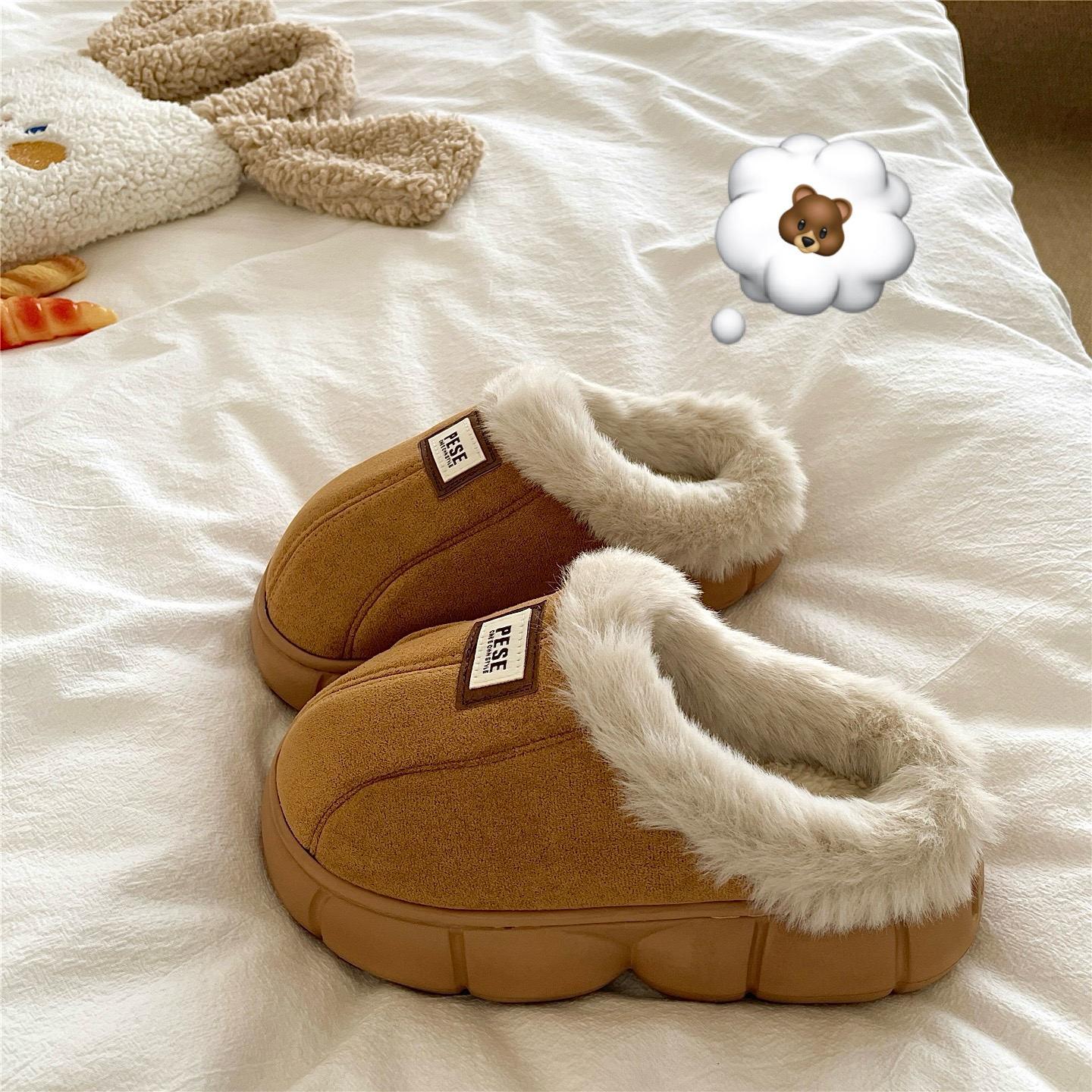 云朵泡芙底~！4cm厚底增高ins包头棉拖鞋女外穿防滑冬季毛毛拖鞋