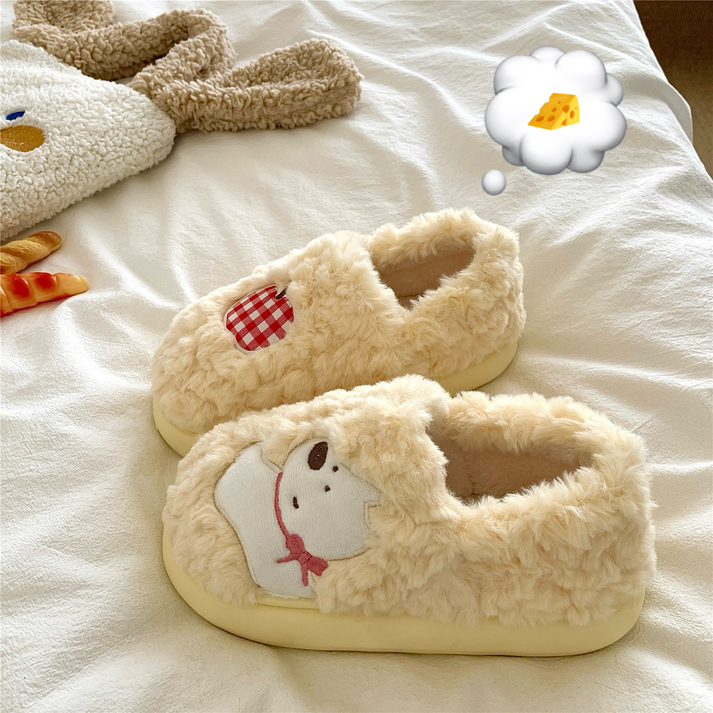 芝士苹果狗~！可爱ins包跟毛毛棉鞋女居家保暖冬季厚底加绒棉拖鞋