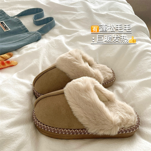 波西米亚暖风~！自留ins保暖加绒棉拖鞋女外穿厚底防滑毛毛拖鞋潮