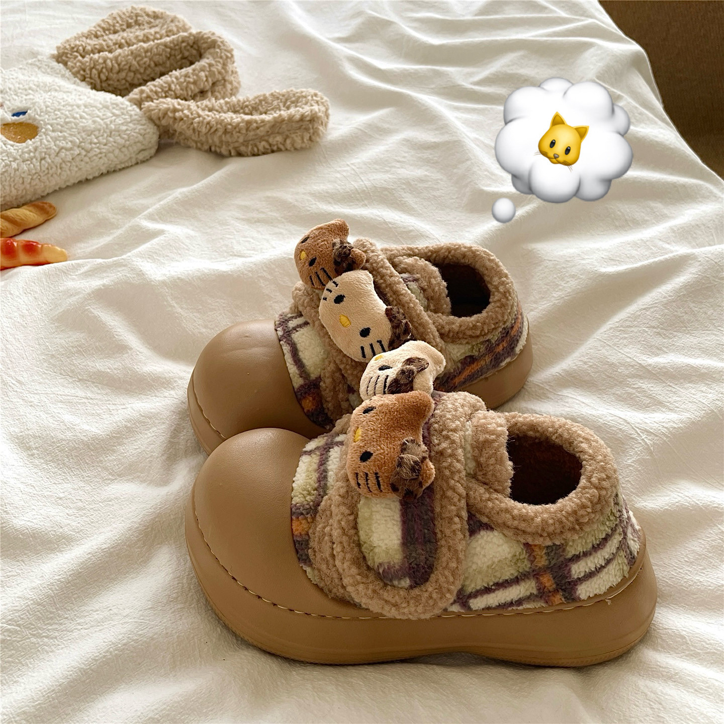 拿铁可可kt猫~！可爱ins软萌包跟棉鞋女厚底增高防滑保暖棉拖鞋潮,女鞋,毛毛鞋,淘宝优惠券,粉丝福利购,淘宝优惠卷