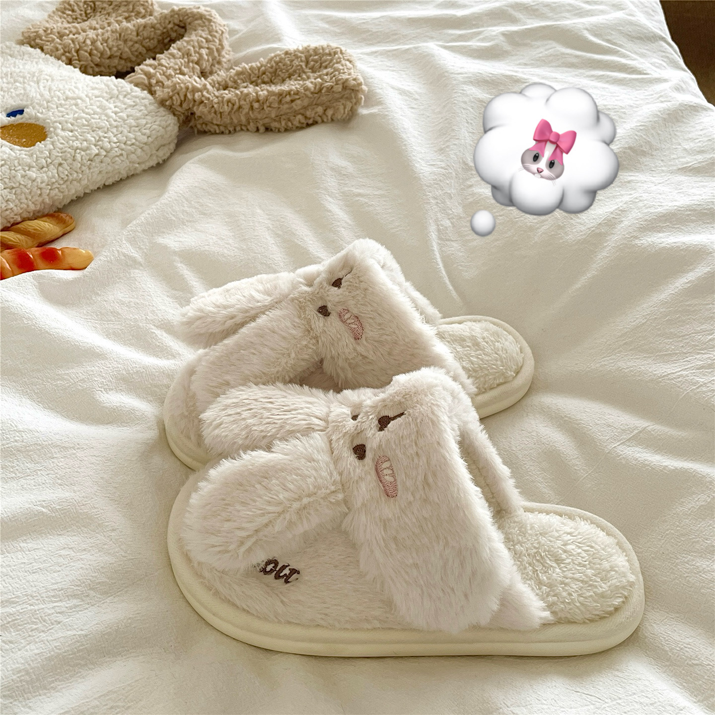 兔耳朵两穿~！强推ins保暖包跟棉鞋女冬季居家加绒防滑毛毛棉拖鞋