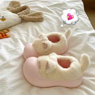 厚底外穿毛毛棉拖鞋 女冬季 潮 巨可爱ins包跟保暖棉鞋 摇尾巴奶猫