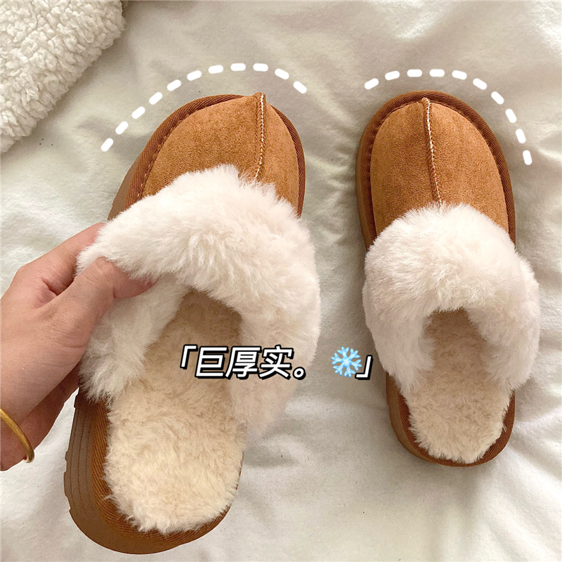高克重!自留力推~厚实加绒保暖冬季雪地靴女厚底防滑毛毛棉拖鞋