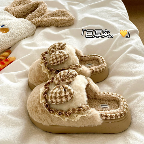 榛果布丁~！巨厚实居家冬季室内防滑毛毛拖鞋女ins包头保暖棉拖鞋