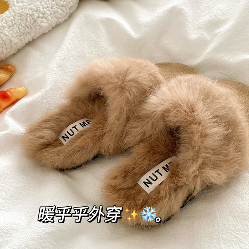 蓬松蓄热~！巨厚实INS加绒外穿懒人保暖毛毛拖鞋女冬季勃肯棉拖鞋