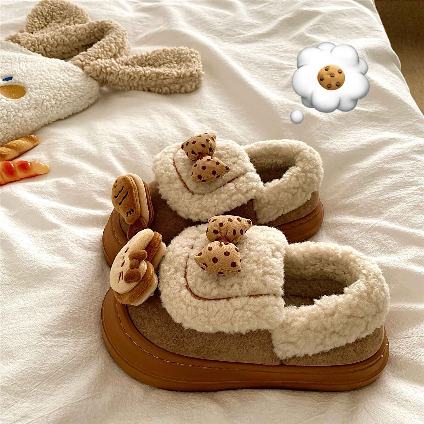 猫猫爱吃鱼~！蝴蝶结ins甜美包跟棉鞋女厚底加绒保暖毛毛棉拖鞋潮