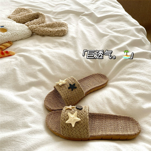小岛假日~！海星贝壳ins编织透气凉拖鞋女夏季防滑沙滩一字拖鞋潮