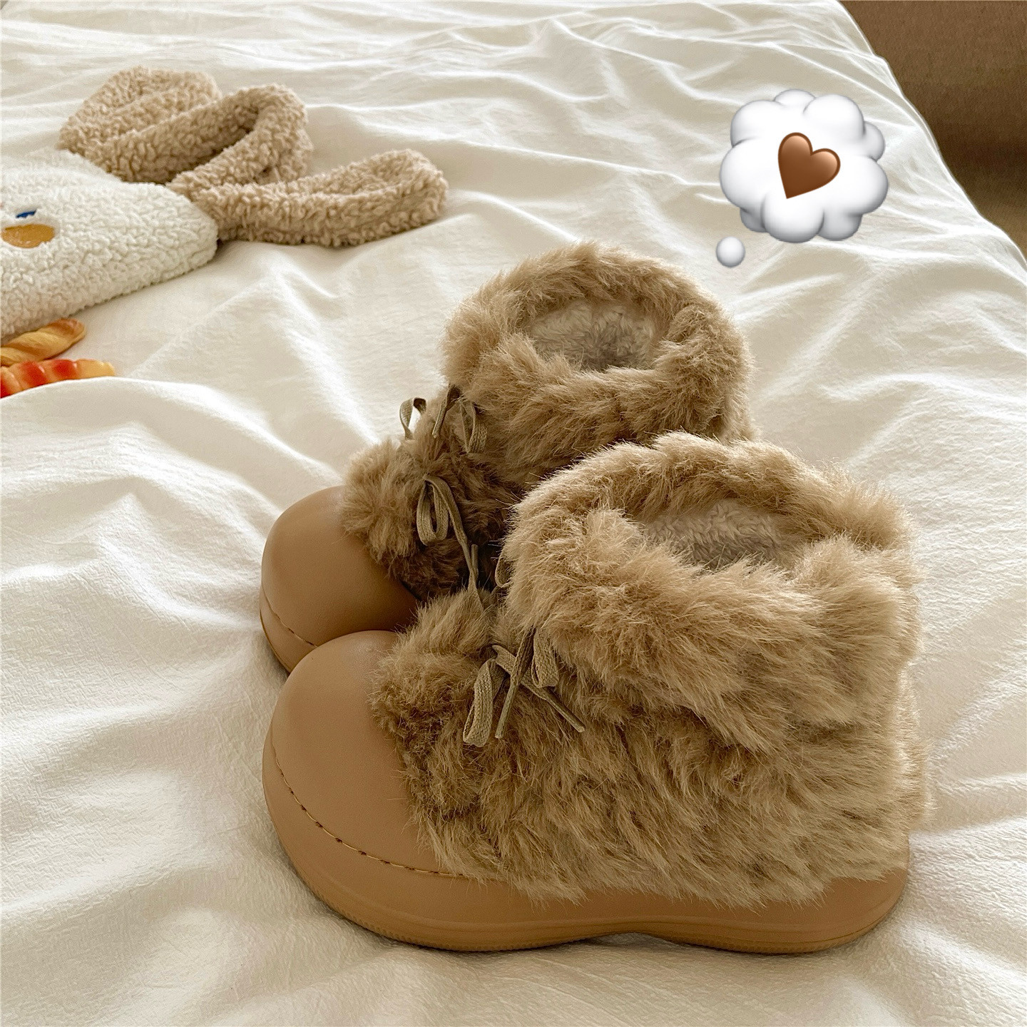 西伯利雪夜~！费尔岛ins加厚加绒保暖雪地靴女厚底防滑包跟棉拖鞋