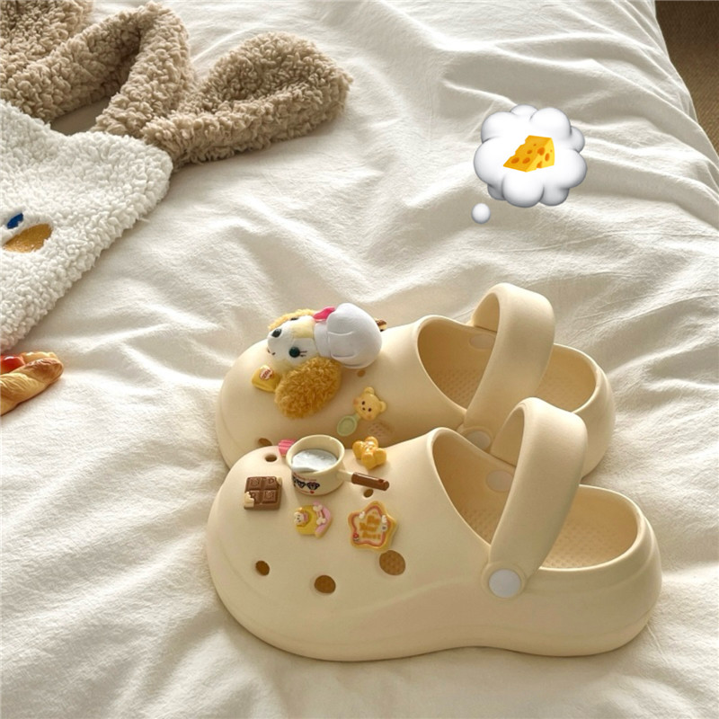 黄油可丽饼~！可爱ins软萌厚底洞洞鞋女夏季增高透气包头凉拖鞋潮