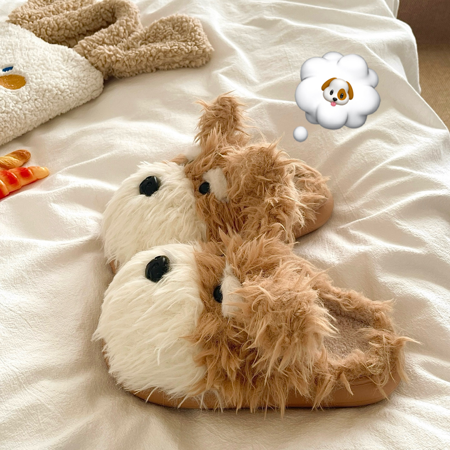 潦草狗狗~！迷糊可爱包头棉拖鞋女居家室内冬季保暖加绒毛毛拖鞋