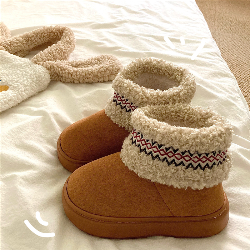 北欧雪季~！民族风小众保暖加绒短筒雪地靴女INS厚底冬季包跟棉鞋