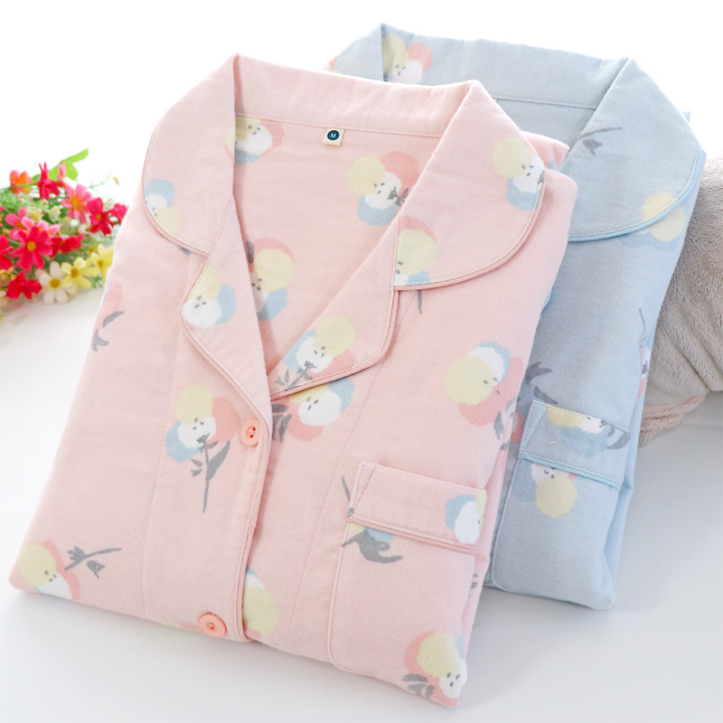 秋冬磨毛睡衣女士碎花长袖套装