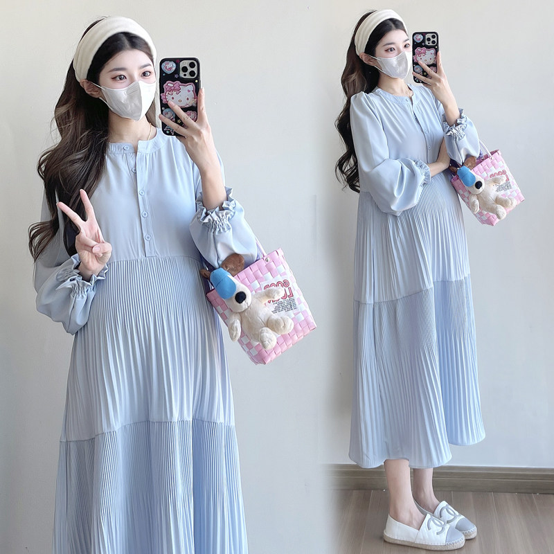 孕妇装2026新款秋季宽松显瘦压褶连衣裙孕妈妈高级感穿搭哺乳长裙 — 1
