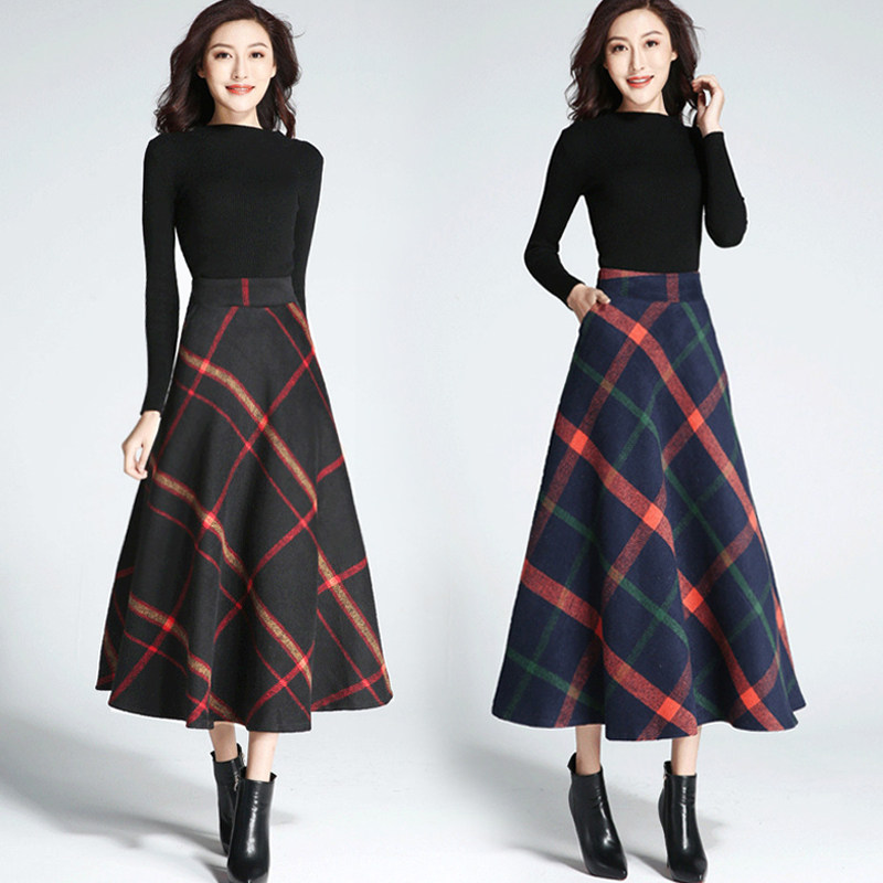 秋冬季半身裙女中长款厚2018新款韩版a字群高腰毛呢裙格子大摆裙在类目 女装/女士精品, 半身裙中 - 来自Buy2taobao.com提供专业的淘宝代购服务
