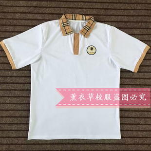 兖州实验小学校服同款夏季短袖白色拼卡其色格子布polo衫男女上衣
