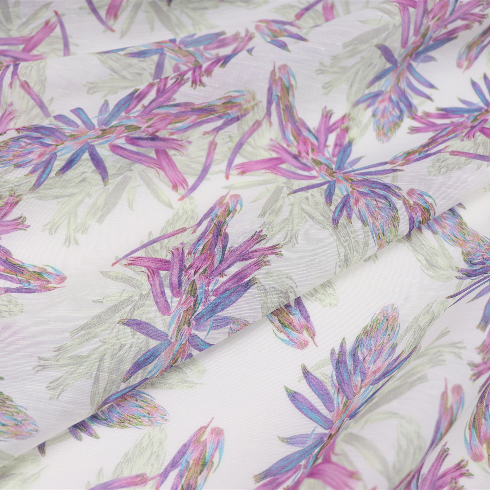 宽幅白底花朵真丝丝麻连衣裙半身裙旗袍桑蚕丝服装布料面料