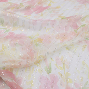 宽幅花朵真丝顺纡金线衬衫汉服旗袍连衣裙桑蚕丝服装布料面料