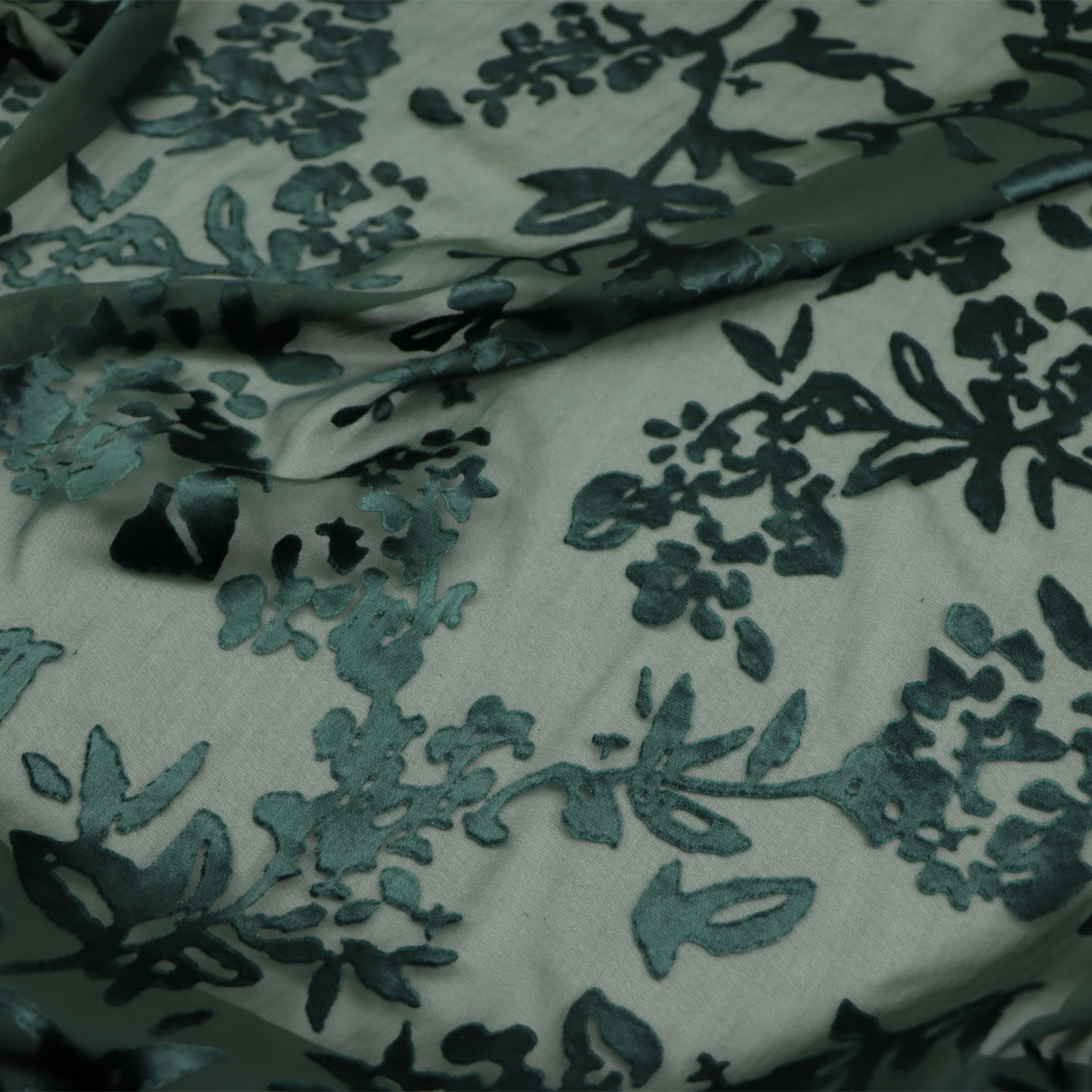 宽幅绿色花朵真丝烂花绡旗袍汉服连衣裙衬衫桑蚕丝服装布料面料