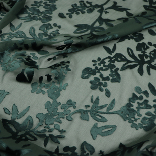 宽幅绿色花朵真丝烂花绡旗袍汉服连衣裙衬衫桑蚕丝服装布料面料