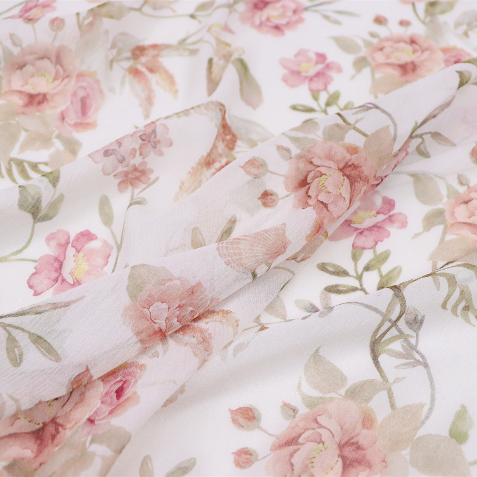 宽幅花朵真丝顺纡纱汉服旗袍衬衫连衣裙桑蚕丝服装布料面料图片