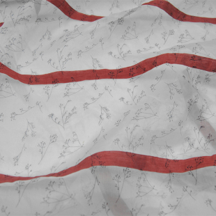 横条纹白底小花真丝绡 面料布料 欧根纱面料蓬蓬裙旗袍连衣裙衬衫