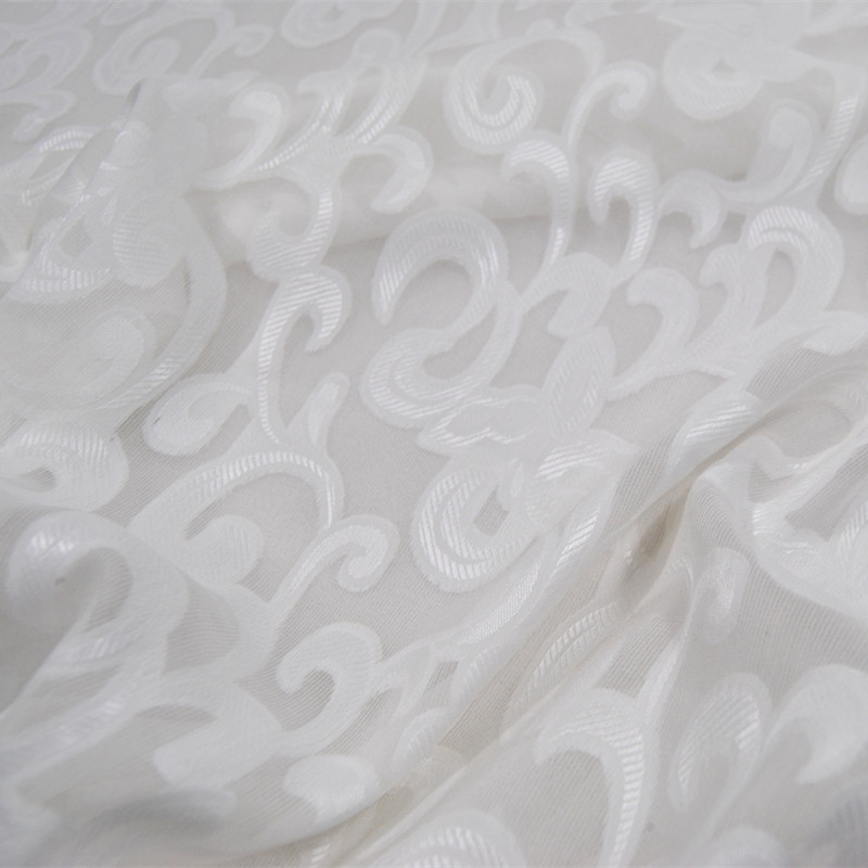 白色真丝乔其纱剪花绡连衣裙旗袍桑蚕丝服装布料面料